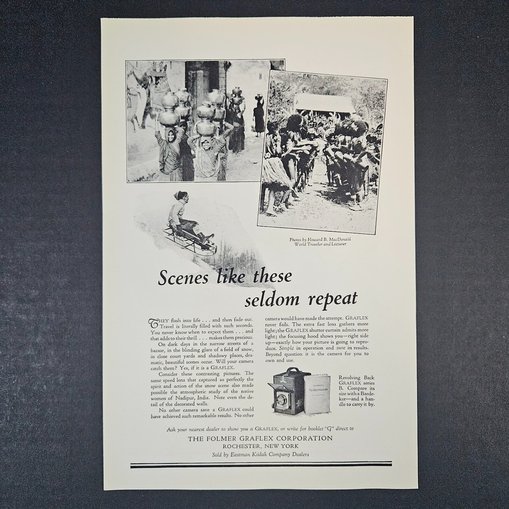 1927 Folmer Graflex Camera Vintage Print Ad Rochester NY Kodak Eastman MacDonald